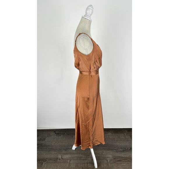 ASOS V Neck Satin Cami Wrap Midi Dress Chocolate Brown Womens Size 4 New - Picture 8 of 14